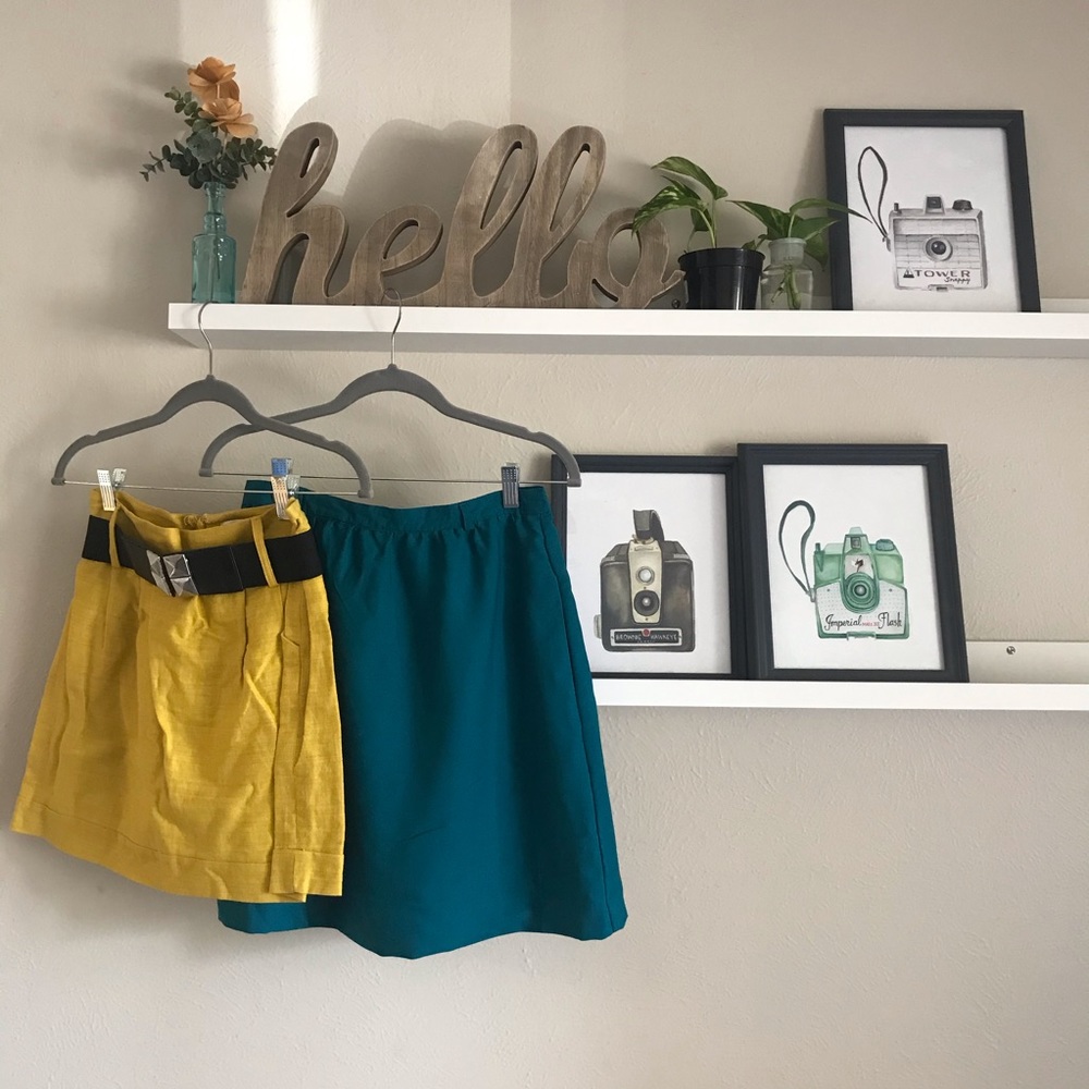 2-for-1 mustard and teal pencil skirts